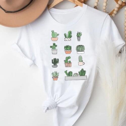 T-shirts Lady Print Female Tee T-Shirt Women Cartoon Spring Summer Sweet Plant 90s Kawaii Fashion Clothes Graphic Tshirt Top