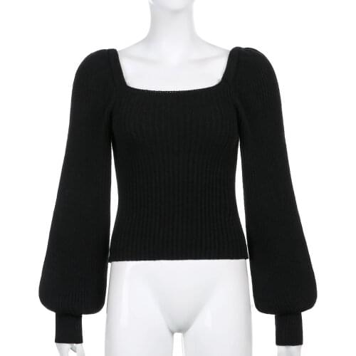 Spring Fashion Square Collar Womens Sweater Jumpers Streetwear Loose Knitwear Autumn Winter Solid Female Knitted Pullovers