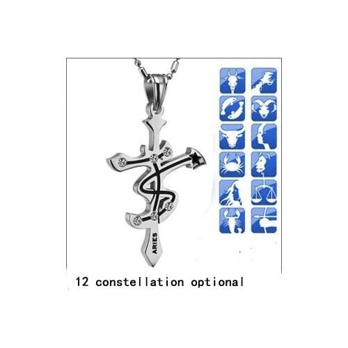 ZRM New Free Shipping Wholesale 20pcs/lot charm constellation cross pendant necklace men jewelry hot