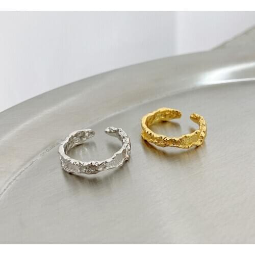 1pc 18K Gold Authentic S925 Sterling Silver FINE Jewelry Irregular fold Ring Molten Handmade adjust TLJ1502