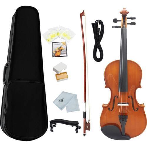 4/4 Full Size EQ Electric Violin Kit solid wood Face Board with Violin Bow Case Shoulder Rest Cable Rosin Strings Clean Cloth