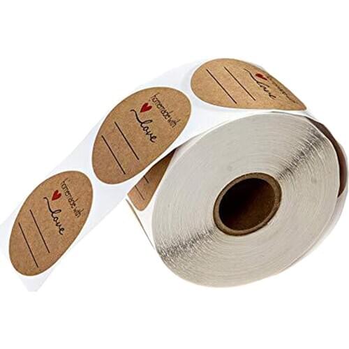 500pcs 1" Homemade with Love Stickers Kraft Paper Sealing Label Adhesive Tag