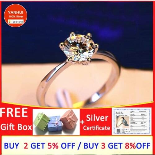 With Certificate Luxury Female Small Lab Diamond Ring Real 925 Sterling Silver Engagement Ring Solitaire Wedding Rings For Women