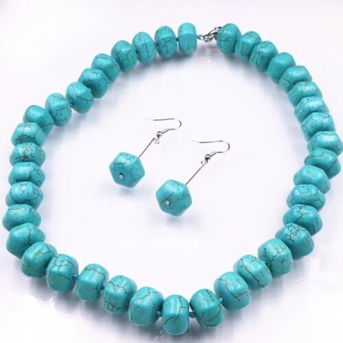 African Style Necklace Earrings Jewelry Set for Women Turquoises Beads Hexagonal Abacus Necklaces Dangle Accessories 18inch A565