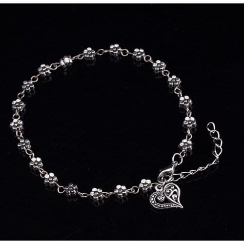 Womens Retro Heart Flowers Barefoot Sandal Beach Anklet Chain Foot Jewelry Bracelet on The Leg Bracelet Ankles Jewelry