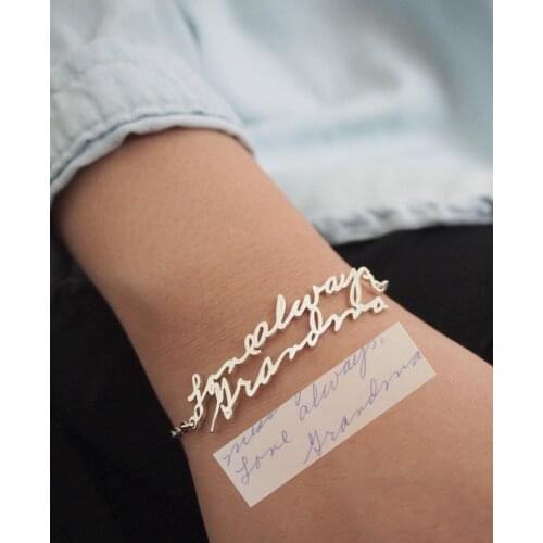 Handwritten Personalized Signature Bracelets Custom Jewelry Stainless Steel Handmade Name Pendant Bracelets Women Birthday Gifts