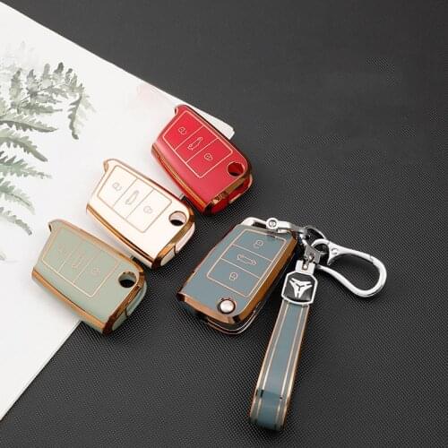 TPU Car Key Case Cover Shell For Volkswagen VW Polo Golf 7 MK7 Tiguan passat For Skoda Octavia Kodiaq Karoq For Seat Ateca Leon