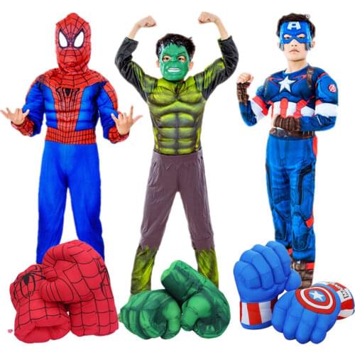 4-12Y Childrens Avengers Hulk/Spiderman/Captain America Cosplay Costume Boys Girls Superhero Gloves Game Props Party Gifts