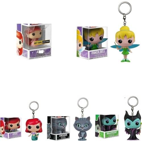FUNKO Keychain Cartoon Princess doll Belle Ariel Rapunzel Cinderella Tiana PVC Action Figure Collection Model toys