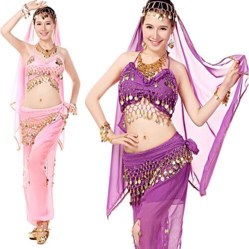 4pcs/Set Coin Tribe Indian Dance Costumes Stage Performances Oriental Belly Dance Costume Set For Women Belly Dance Costumes