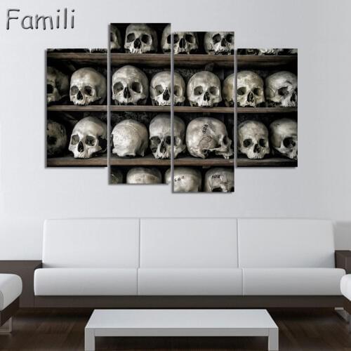 4 Panels Psychedelic Skull HD Print High Quality Canvas Paintings For Living Room Wall Art Modular Pictures Home Decor Posters