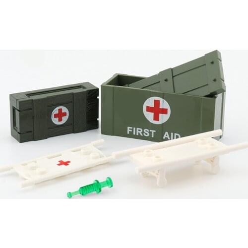 MOC WW2 Military Medical Accessories Building Blocks Army Medical Box Syringe Soldier Helmets Stretcher Parts Bricks Toys C217