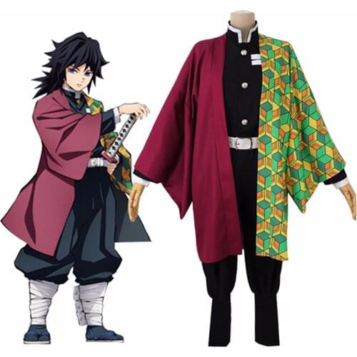 Anime Demon Slayer Kimetsu no Yaiba Tomioka Giyuu Cosplay Costume Japanese Kimono Uniform Women Men Halloween Full Set Costume