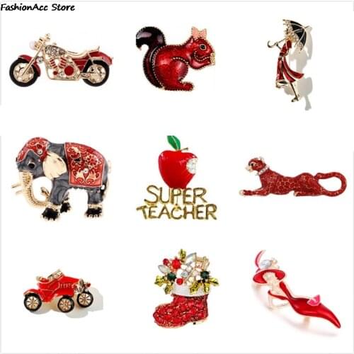 Red Items & Plants Rhinestone Cherry Rose Flower Brooch Unisex Cute Flamingo Animal Brooch Pin Women Men Dress Coat Accessories