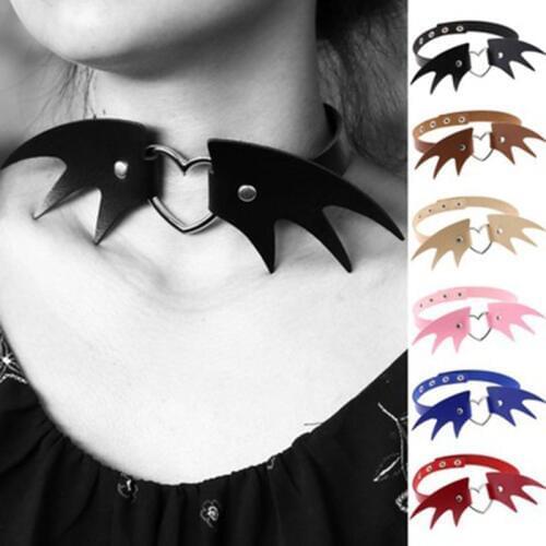 Colorful Choker Necklace Demon Wing Love PU Leather Adjustable Choker Necklace Gift Necklace Chain Halloween Party Decoration