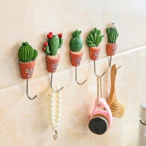 Creative Home Kitchen Hooks Succulent Shape Potted Wall Hangers Fashion Decor
