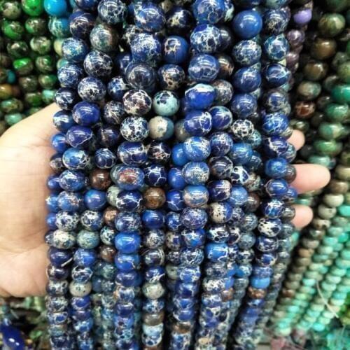 Round Natural Stone Beads Good Quality Blue Imperial Jaspers Loose Beads 4 6 8 10 12MM Pick Size for Jewelry Making Necklace DIY