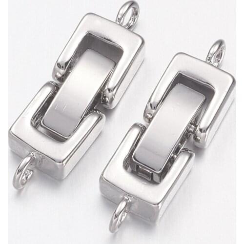 2 Sets Brass Watch Band Clasps 1-Hole Metal Fold Over Clasps Bracelet DIY Jewelry Making Supplies 24x7x4mm Hole: 1mm