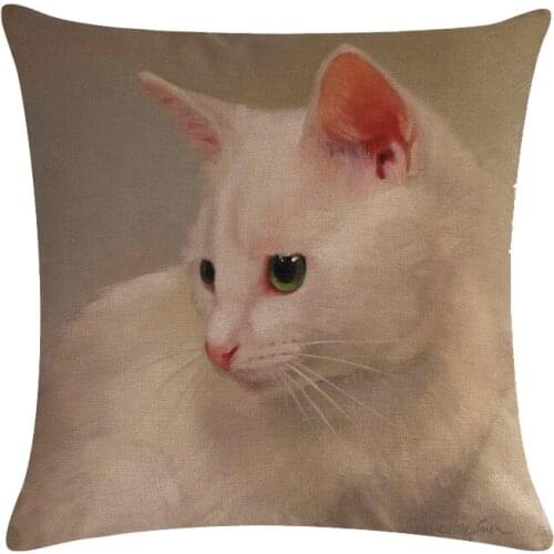 Cute Cat Butterfly Bird Linen Black Cushion Cover Vintage Single Side Home Decorative Throw Blue Pillowcase Sofa Bed Chair Car