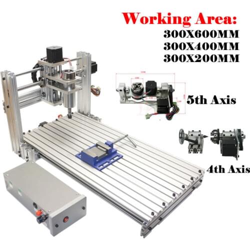 Mini diy cnc 3060 wood router 300x600mm 5th axis rotation cnc 3040 3020 engraving milling machine 4axis aluminum metal carving
