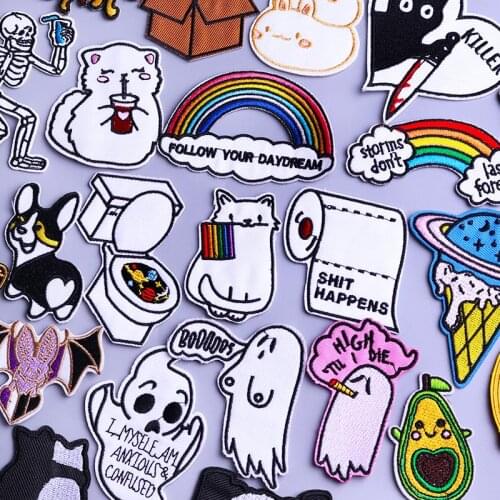 Rainbow Cat Embroidered Patches for Clothing Thermoadhesive Patches Stripes Cartoon Animals Iron on Patches for Clothes Stickers