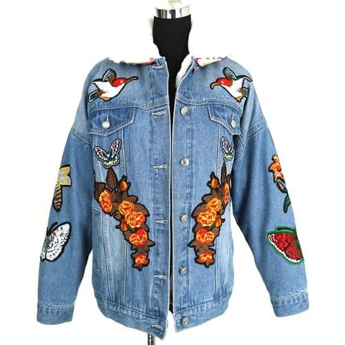 New 2021 Winter Jacket Women Demin Coat Code Thick Lamb Wool Liner Denim Jacket With Tiger Embroidery Loose Women Blue Overcoat