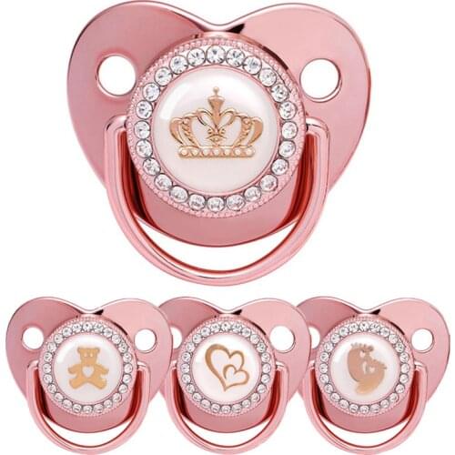 2021 New Baby Pacifier Rose Gold Bling Teether BPA Free Newborn Silicone Pacifier Baby Soother Nipple Dummy Baby Shower Gifts