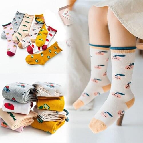 2021 Spring New Childrens Socks Fruit Animal Cotton Socks Curled Hemming Boys And Girls Tube Socks All-match Pile Of Socks