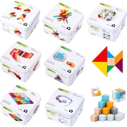 Educational Kids Wooden Puzzle Toy Cognitive Interactive Puzzles Game Iron Box Portable Travel Wood Puzzle Toy for Children Gift