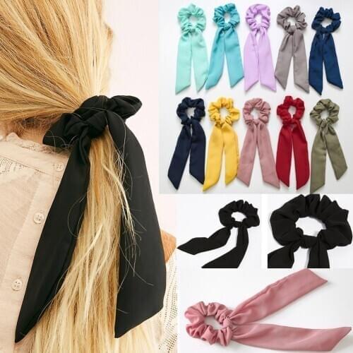 Solid Chiffon Ponytail Scrunchie Hair Ties Elastic Hair Rope for Women Hair Bow Ties Hair Bands Black Red Pink Ribbon Hairbands