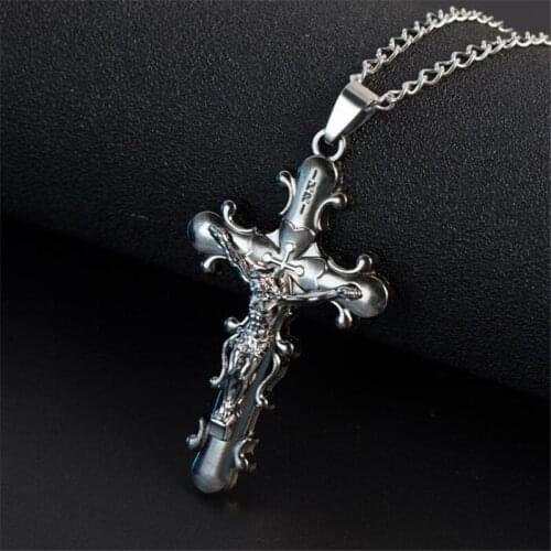Gothic Cross Pendant Necklace Creative Male Jewelry Accessories Fashion Jesus Stainless Steel Mens Necklace