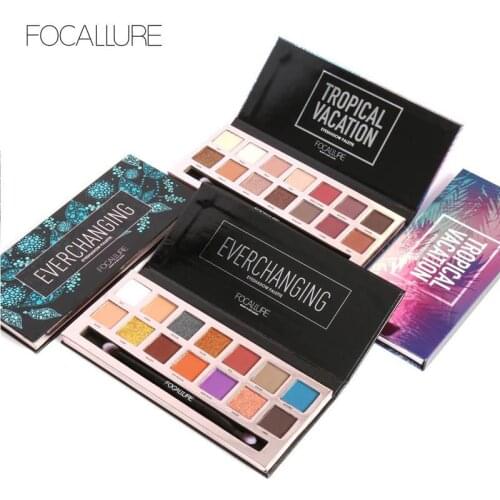 FOCALLURE 14Colors Eyeshadow Palette Matte Glitter Shimmer Tropical Vacation Eyeshadow Palette with Brush