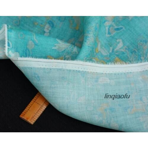 Clear high-grade printed ramie green yellow flower cloth