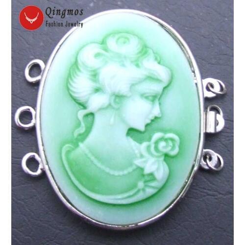 Qingmos Trendy Green 30*40mm Oval Cameo Beauty Head Design 3 Strands Craft Clasp Accessories for Jewelry Making Necklace gp123