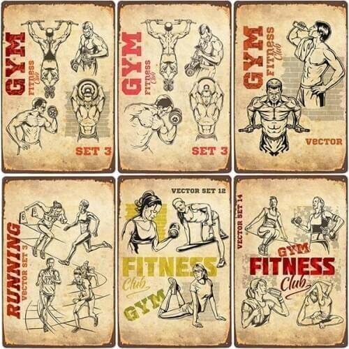 Retro Gym Tin Sign Fitness Exercise Plaque Vintage Sport Metal Poster Pub Bar Gym Wall Decorative Plate Home Decor 20x30cm