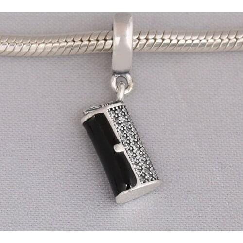 S925 Pendant DIY Jewelry Clutch Bag Dangle Charm fit Pandora Bracelet Bangle Black Enamel Clear CZ Purse