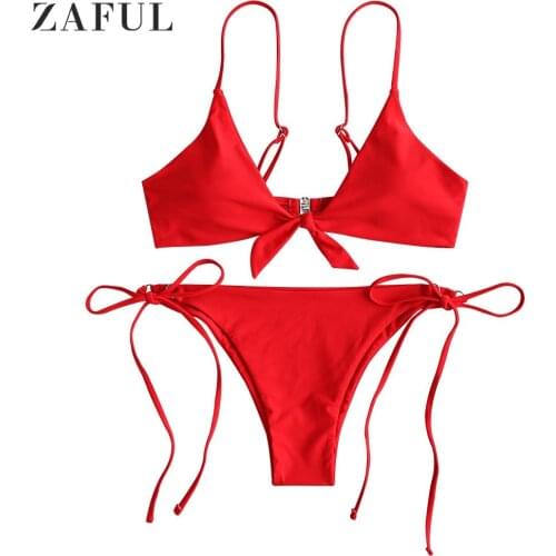 ZAFUL Knotted String Bikinis Set Sexy Swimwear Women 2020 Mujer Tie Side Padded Biquini Ladies Cami Bathing Suit Swimsuit Bikini