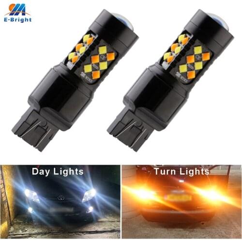 T20 7443 7444 992 LED Switchback Bulbs W21/5W Dual Color White/Amber Daytime Running Lights Turn Signal Lamps Non-polarity 2PCS