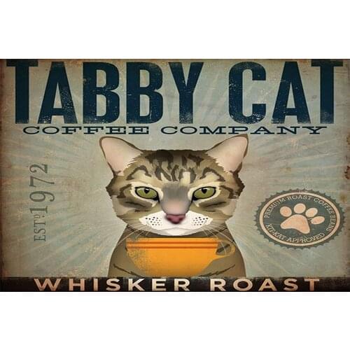 Tabby Cat Coffee Company Retro Metal Tin Sign Vintage Aluminum Sign for Home Coffee Wall Decor 8x12 Inch
