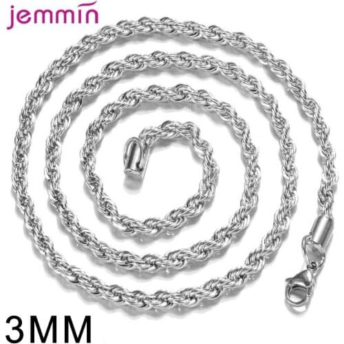 Fine 925 Sterling Silver 3mm Thickness Chain Necklace Lobster Clasp DIY Chain Neckalces Accessories Length 16-30 Inches