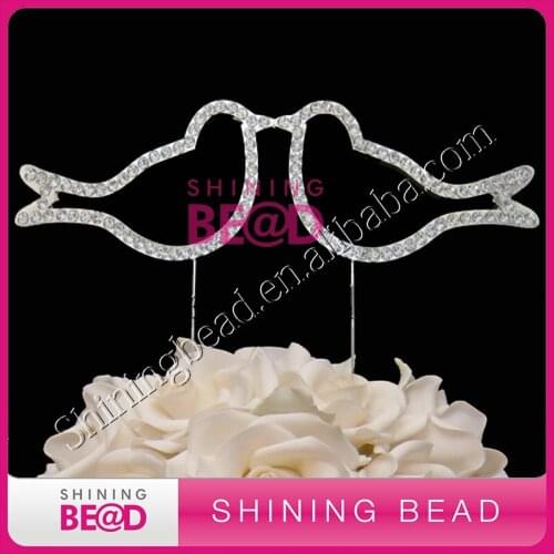 Two doves clear rhinestone wedding cake topper,wedding cake decoration,crystal two doves rhinestone cake topper
