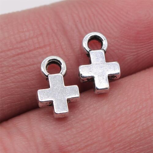 WYSIWYG 20pcs 7x10mm Jewelry Making DIY Handmade Craft Charms Antique Silver Color Small Cross Pendant