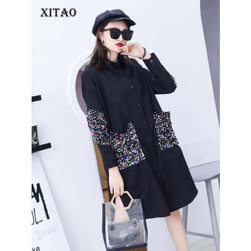 XITAO Patchwork Blouse Vintage Sequined Pocket Goddess Fan Patchwork Pleated 2021 Elegant Minority Loose Shirt Top ZY3779