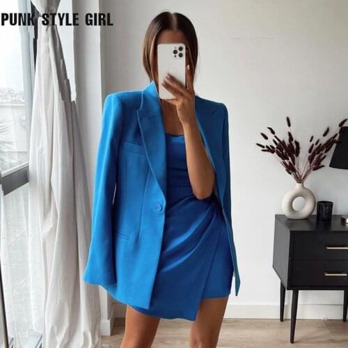 2021 Fashion Blue Jacket Blazer Womens Streetwear Kpop Party Sexy V-neck Chic Jackets 2021 Ladies Long Sleeve Autumn Winter Top