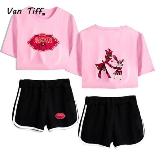 Hazbin Top Shorts Hotel Sport Suit Charlie Women Sets Shorts Shirt Girls Angel Hazbin Cosplay Hotel Costume Vaggie Outfit Summer