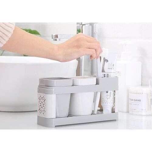 1SET Rinse Cup Toothbrush Rack Set Creative Family Couples Home Toothbrush Holder Mouthwash Mug Bathroom Storage Rack OK 0895