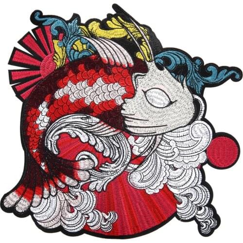 27*27cm Koi Fish Embroidered Patch Japanese Koi Fish Clothes Applique Patch DIY Sewing Craft Supplies Clothes Decoration Supplie