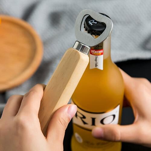 2Pcs Beer Opener Stainless Steel Bottle Opener Wood Handle Beverage Soda Cap Opener Bar Party Supplies Kitchen Accessories