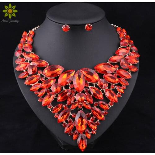 2020 Fashion Nigerian Wedding African Beads Jewelry Sets Red Crystal Necklace Earrings Set Party Wedding Dubai Jewelry Set