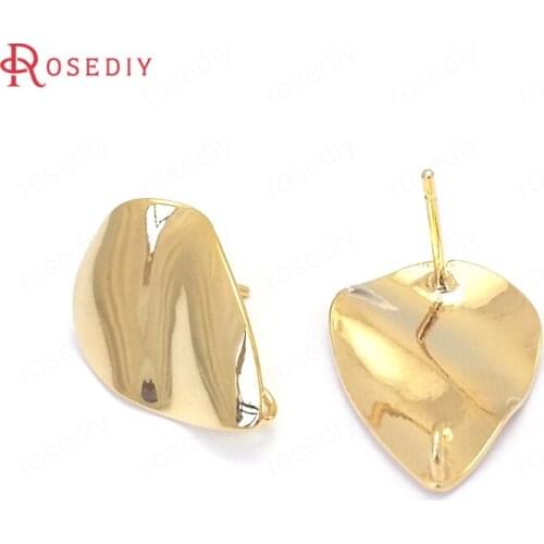 34983)10PCS Drop 19x13MM 24K Gold Color Brass Wave Drop Shape Stud Earrings High Quality Diy Accessories Jewelry Findings